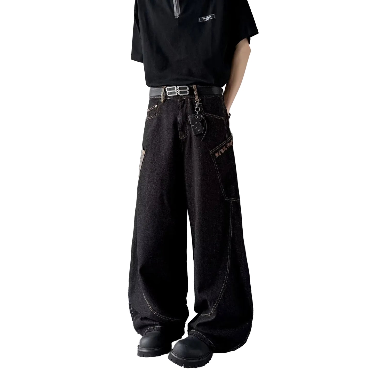 Checkered Loose Denim Jeans