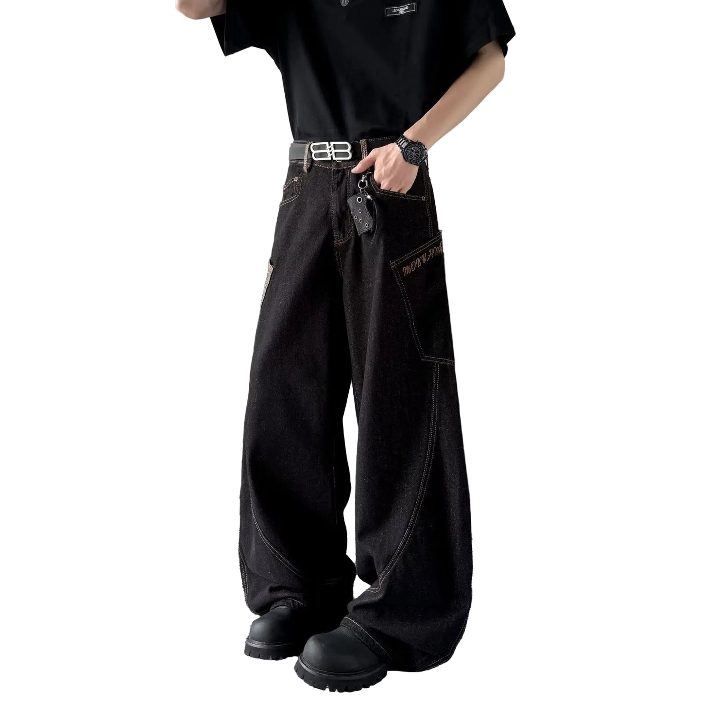 Checkered Loose Denim Jeans