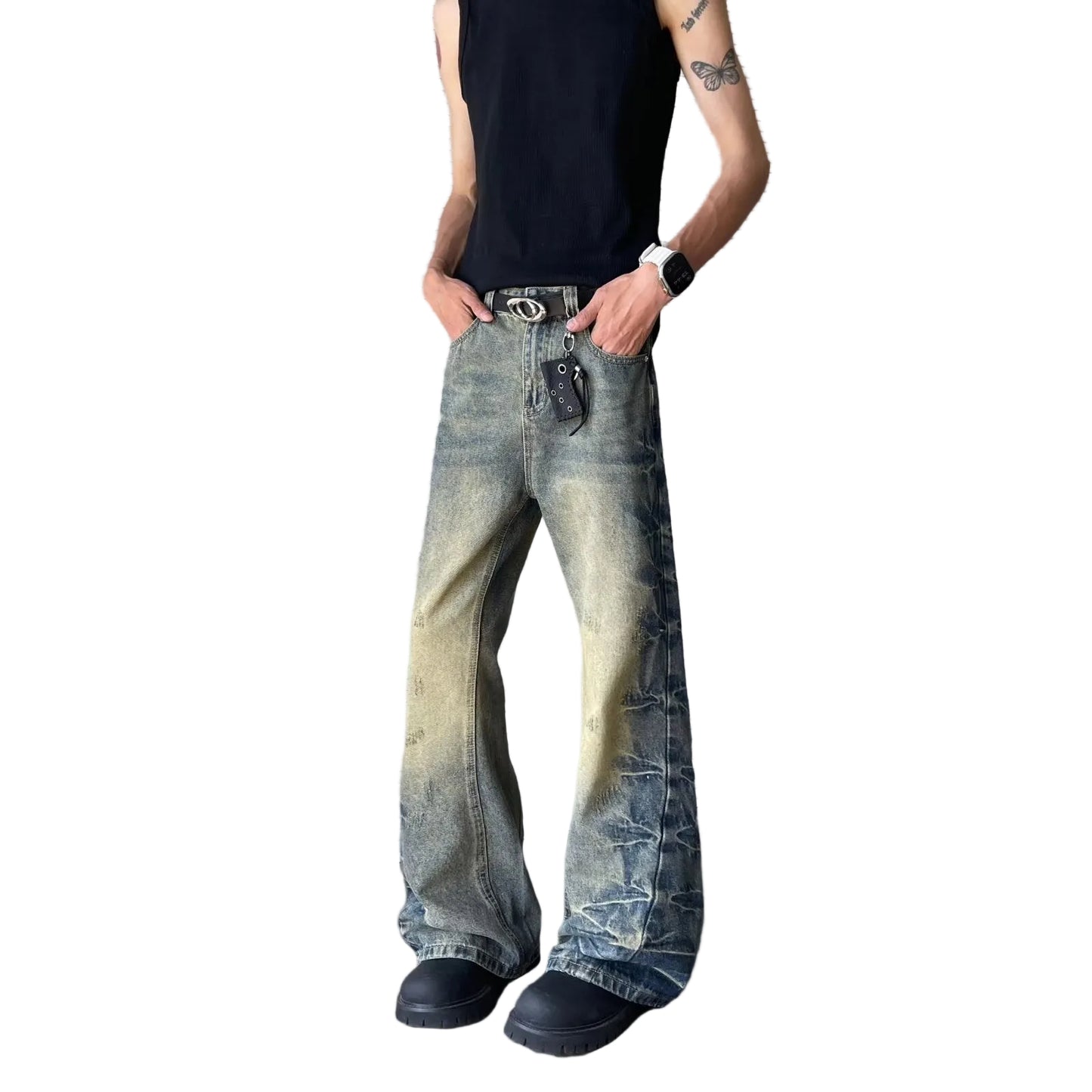 Flared Wide-Leg Denim Jeans