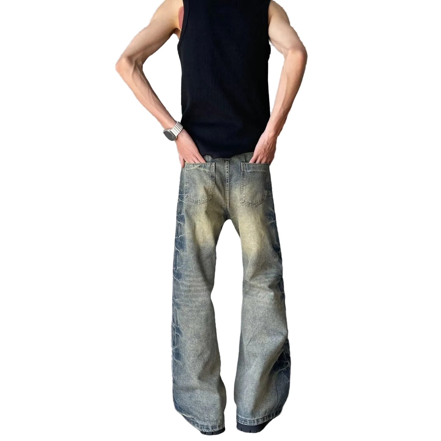 Flared Wide-Leg Denim Jeans