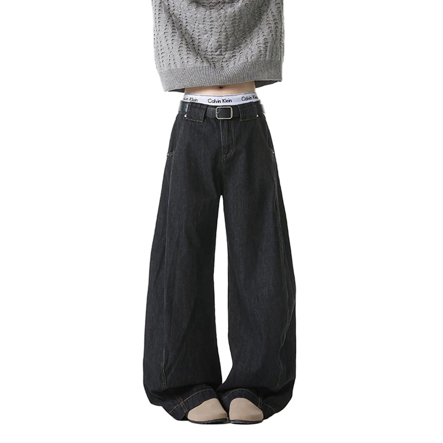 Y2K Trendy Wide-Leg Denim Jeans