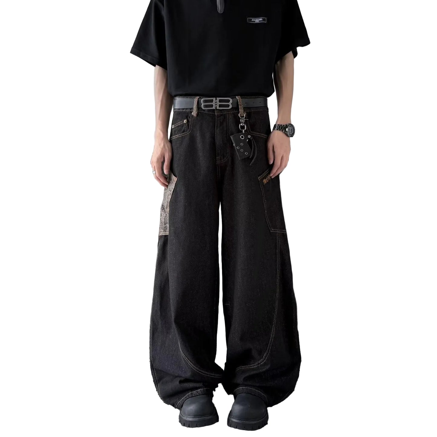 Checkered Loose Denim Jeans