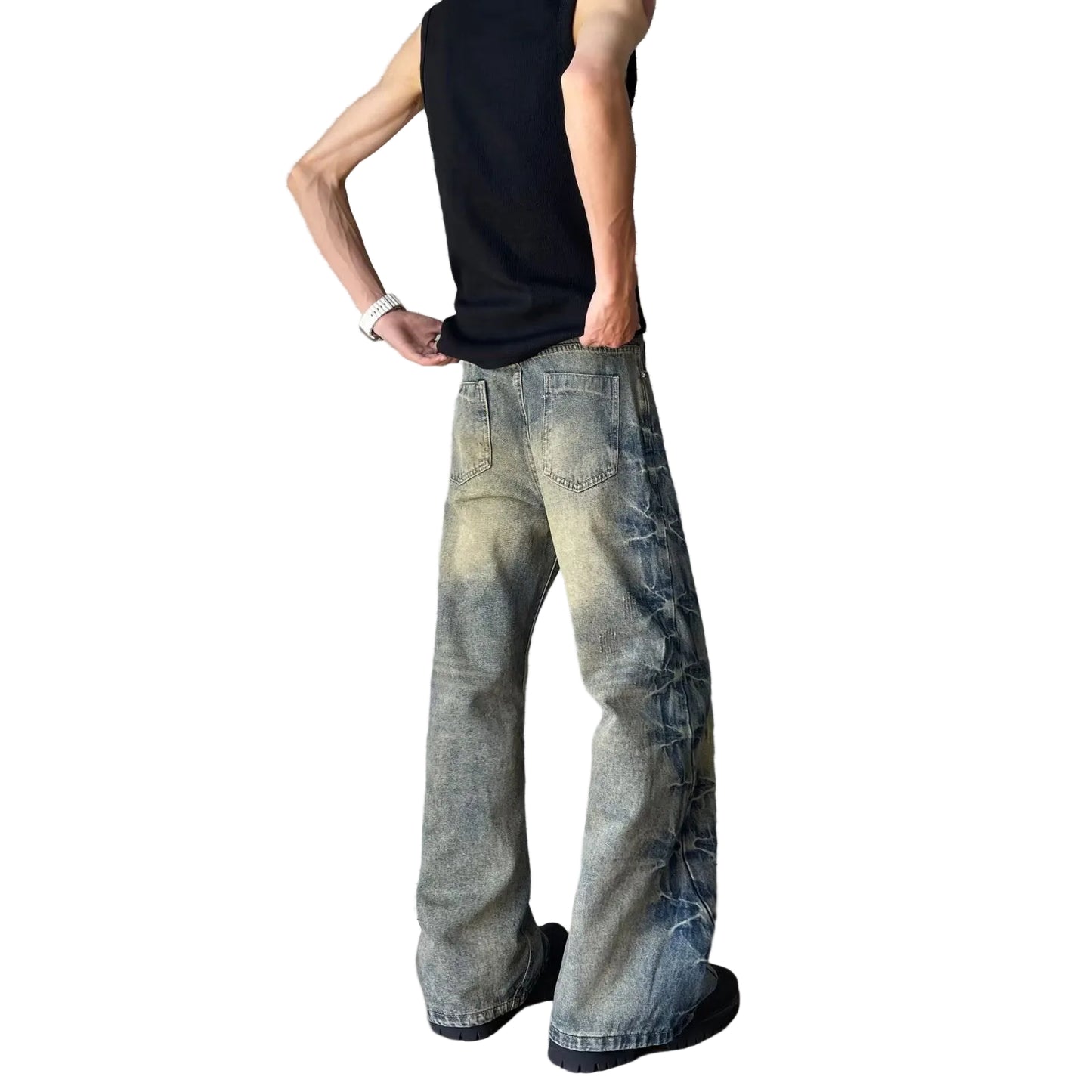 Flared Wide-Leg Denim Jeans