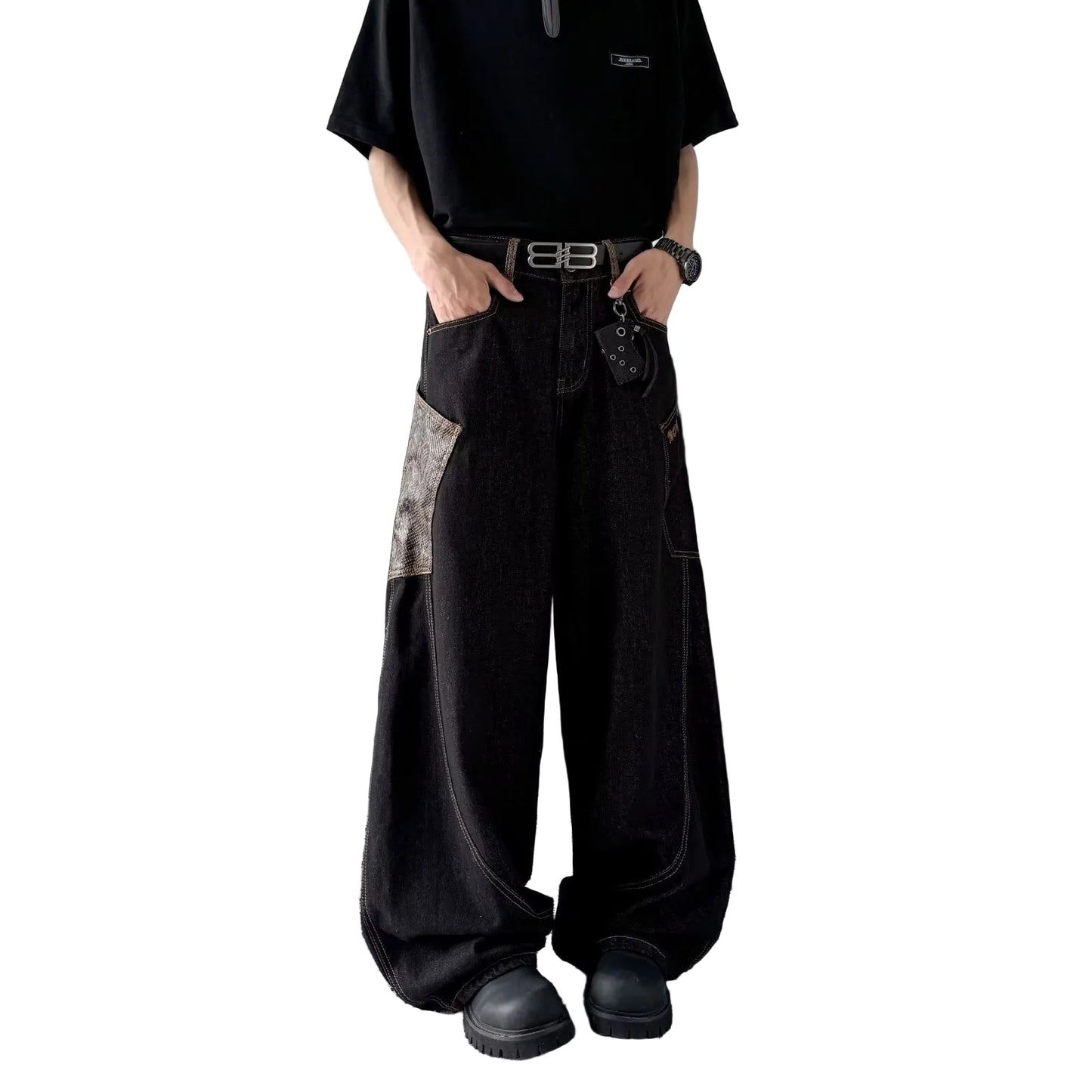 Checkered Loose Denim Jeans